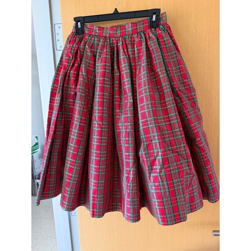 Vintage Plaid Taffeta Skirt Womens Size Small Crinoline Red High Waisted Holiday - Picture 12 of 14